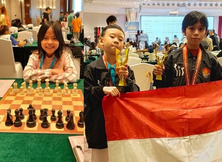 Zach, Veronica Makalew dan Kenny Bawa Emas Catur dari China
